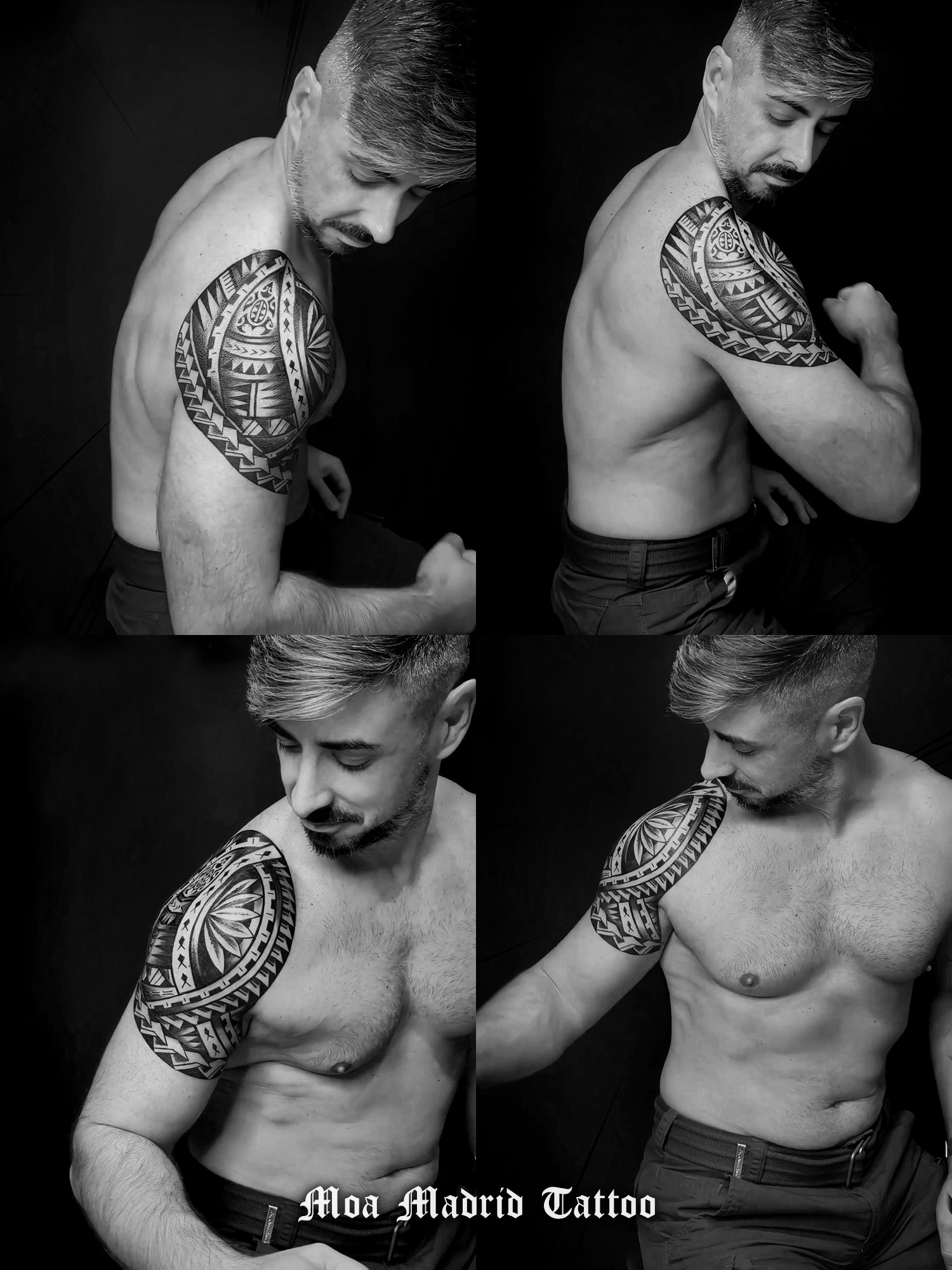 Tatuaje estilo samoano con tortuga maorí en el hombro