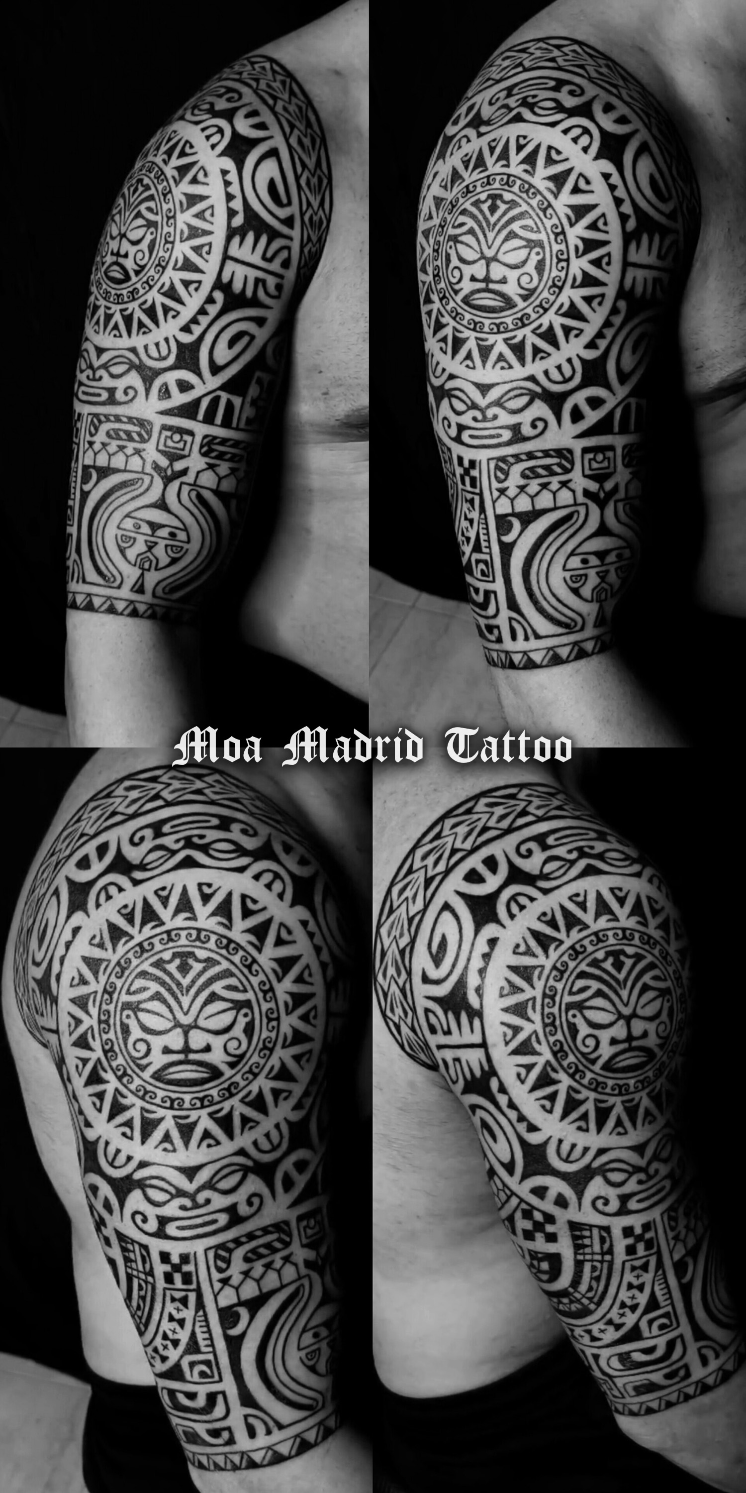 Tatuaje maorí con sol en el brazo